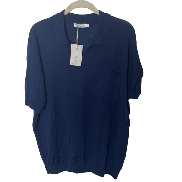 NEW Collars & Co Navy Blue Bellagio Buttonless Short Sleeve Merino Polo XL - Picture 2 of 7